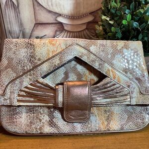 Vintage Reptile and Bronze Accent Clutch Bag